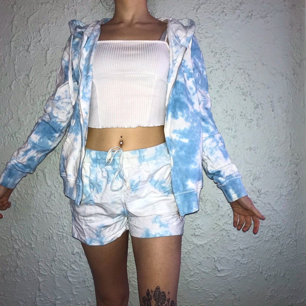 LUCKY BRAND Blue and White Cotton Tie-Dye Shorts